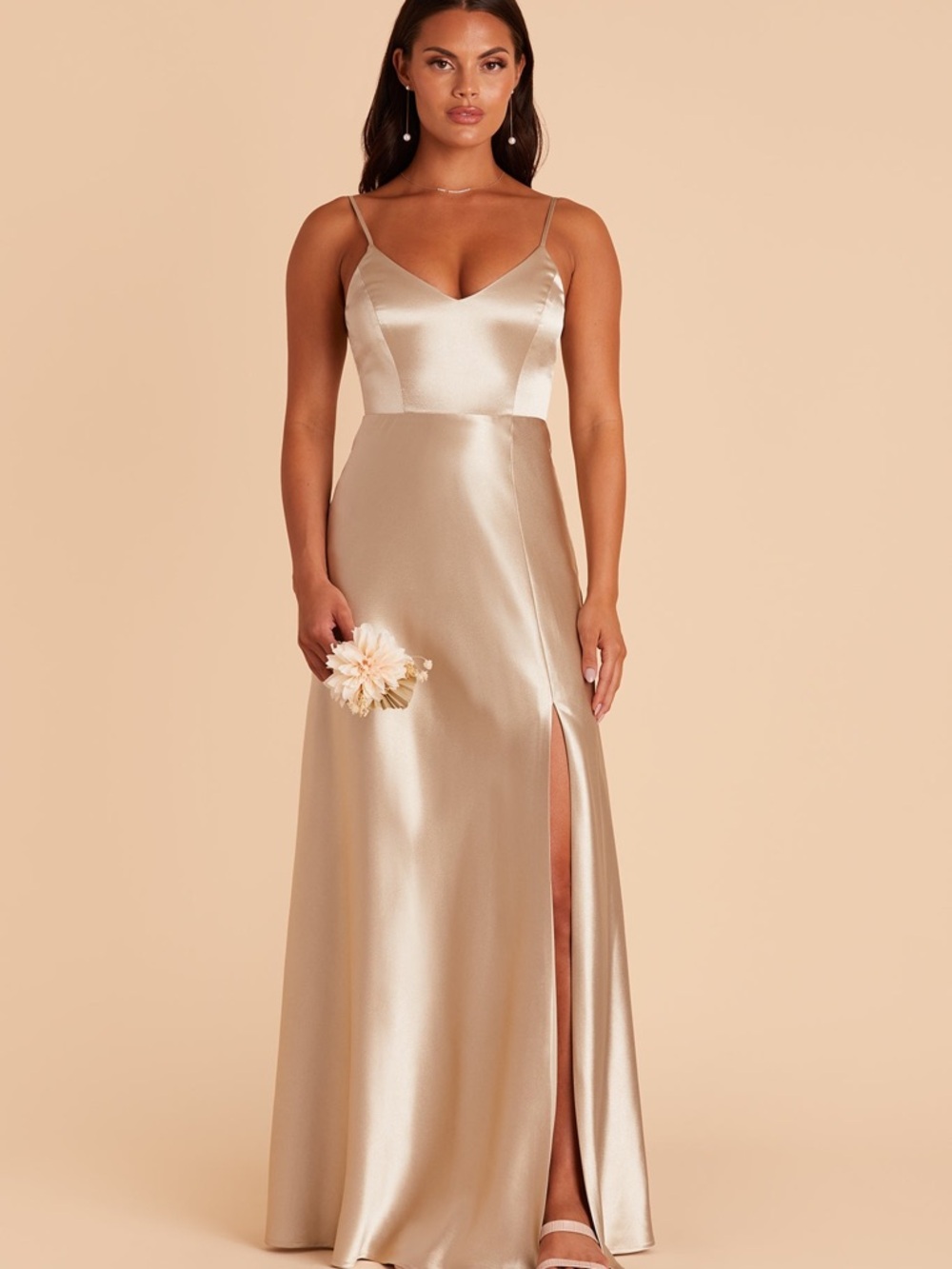 Birdy Grey Jay Dress Satin V-Neck Slip Dress with Side Slit - Gold Size Large